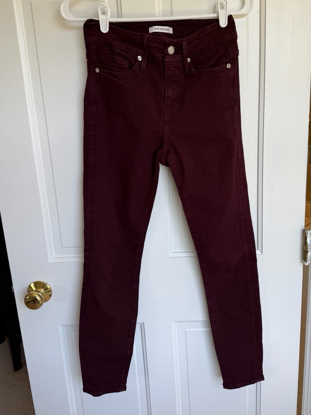 Good American‎ Burgundy Skinny Jeans Size 0/25 High Rise Stretch Denim